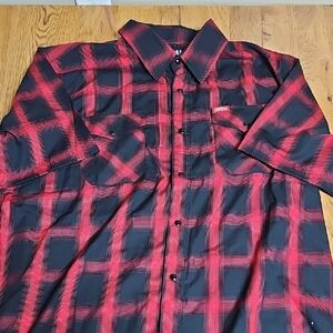 DIXXON Men's Red and Black Plaid Button Down Shirt